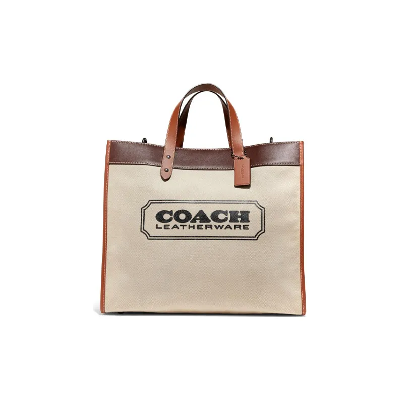 COACH Field Canvas With Leather Tote Bag, Shopping Bag, Handbag, Crossbody Bag Large Size Men's Beige-0