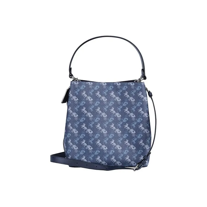 COACH Town Pebbled Leather Bucket Bags Shoulder Bag Crossbody Bag Handbag Medium Size Women's Blue-3