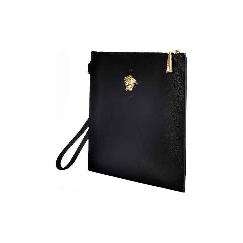 VERSACE Leather Coin Purse, Clutch Men's Black-2