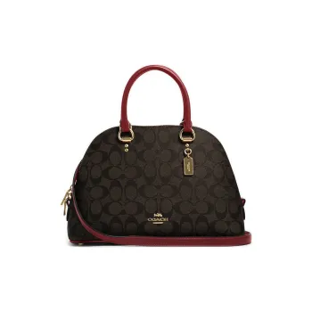 COACH Katy PVC Dome Bag Shoulder Bag Crossbody Bag Handbag Large Size Women's Red & Dark Brown Monogram