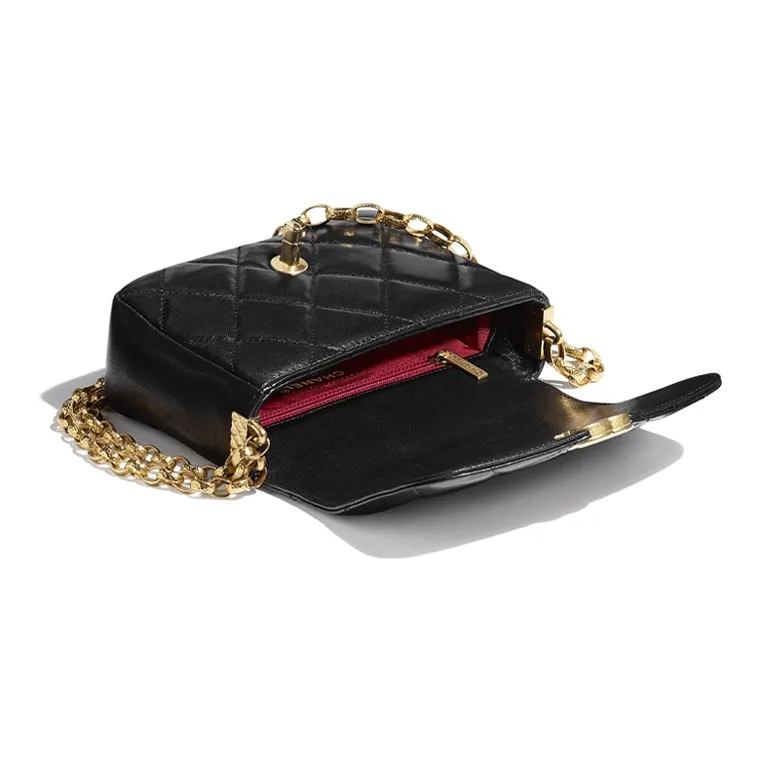 CHANEL Sheepskin Gold Coin Bag, Makeup Bag, Flap Bag, Shoulder Bag Women's Black-2