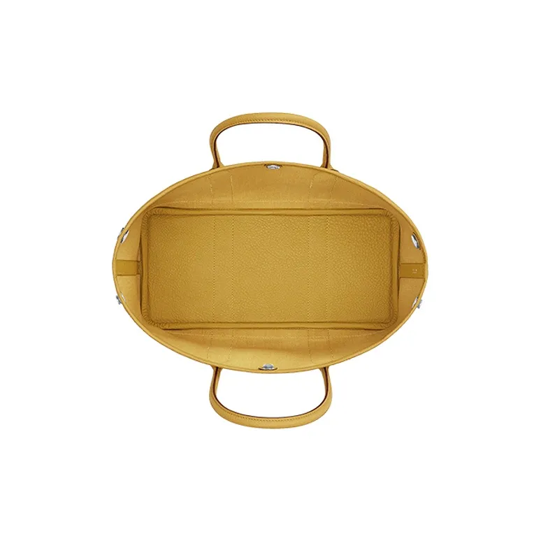 HERMES Garden Party Canvas With Negonda Calfskin Handbag Unisex Ginger Yellow/Cardamom Green-2