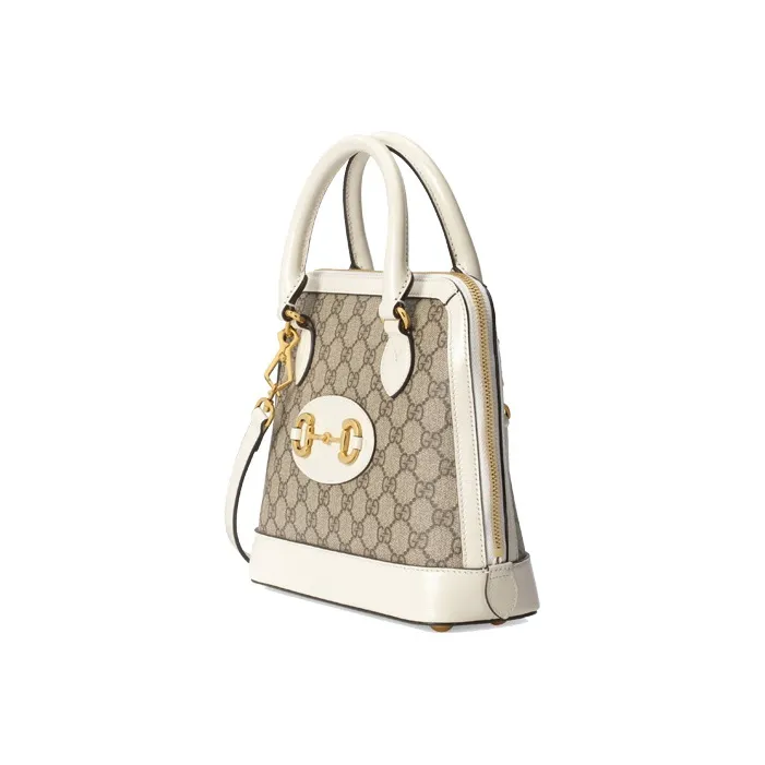 GUCCI Canvas With Leather Dome Bag, Shoulder Bag, Crossbody Bag, Handbag Trumpets Women's White-1