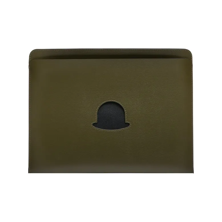 Delvau Cow Leather Clutch Men's Khaki And Black-0