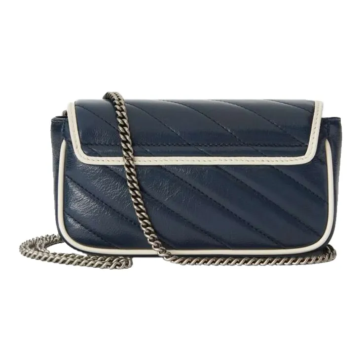 GUCCI Marmont Leather Shoulder Bag Crossbody Bag Extra Mini Women's Blue/White-3