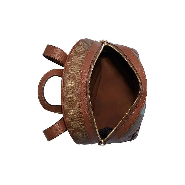 COACH Kenley Canvas With Leather Backpack With Built-in Bag Medium Size Women's Caramel Brown-2