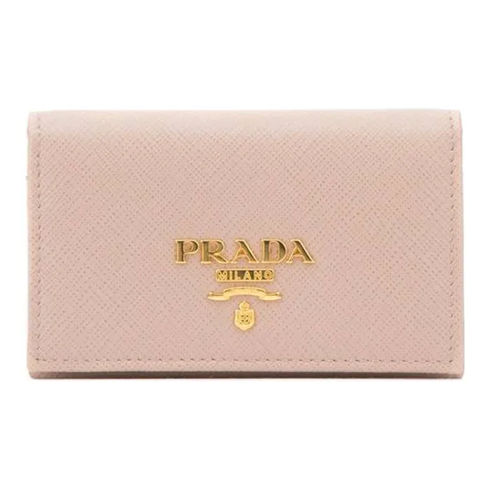 PRADA Saffiano Leather Card Holder Wallet Women's Pink-0