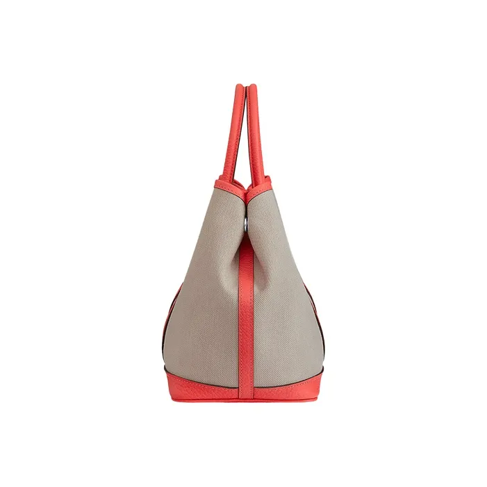 HERMES Garden Party Canvas With Leather Garden Bag Canvas Bag Handbag Women's Orange & Ecru-3