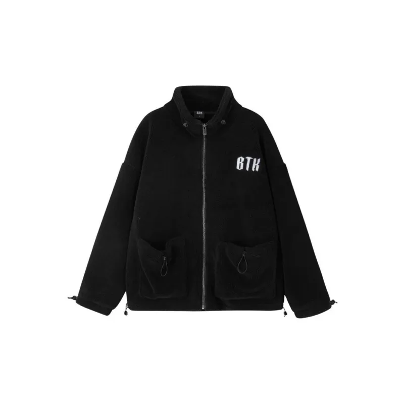 BTK Loose Fit Stand Collar Jacket Plush Coat Unisex-5