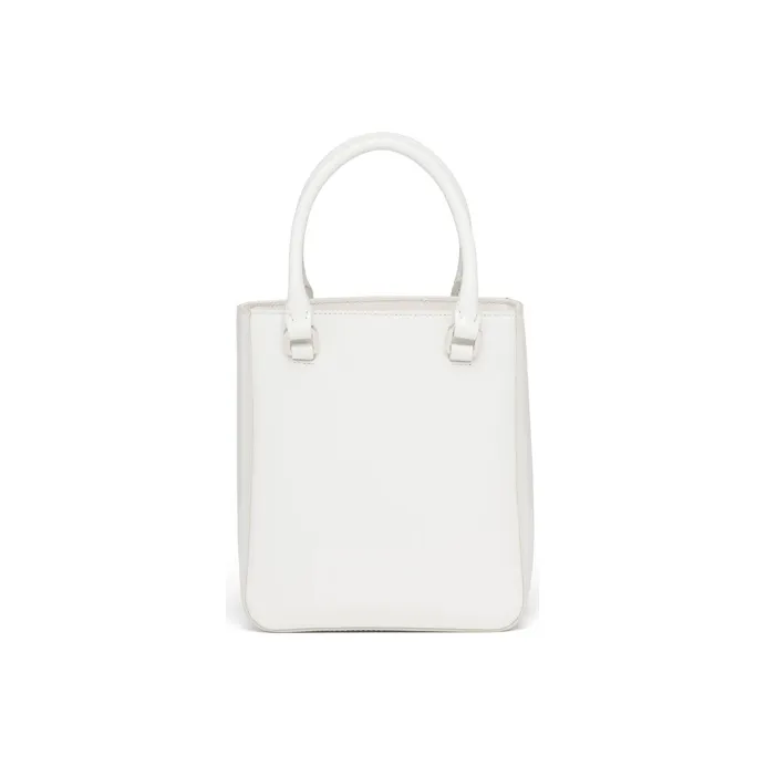 PRADA Leather Tote Bag Shopping Bag Handbag Small Size Women's White-2