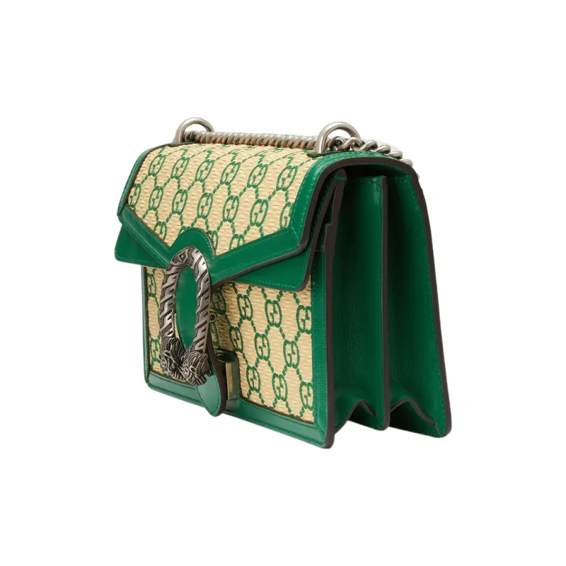 GUCCI Dionysus Leather Shoulder Bag Crossbody Bag Small Size Women's Emerald Green/Apricot Cream-2