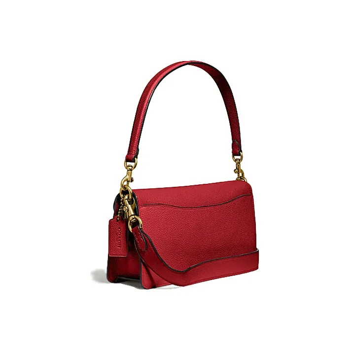 COACH Tabby Polished Pebbled Leather Shoulder Bag Portable Crossbody Bag Shoulder Bag Women's Red Apple Red-1
