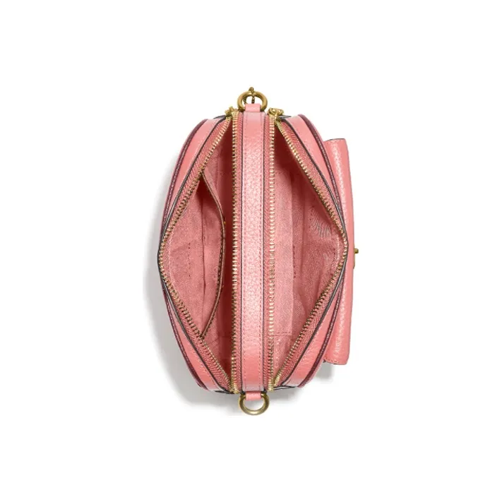 COACH Willow Pebbled Leather Camera Bag Shoulder Bag Crossbody Bag Women's Brass With Candy Pink Multicolor-3