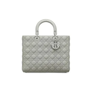 DIOR Lady Dior Calfskin Dior Bag Shoulder Bag Handbag Large Size Women's Gray