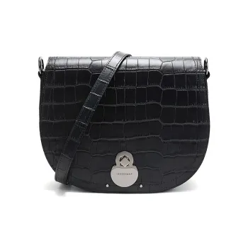 LONGCHAMP Le Pliage Cow Leather Messenger Bag Shoulder Bag Crossbody Bag Women's Black