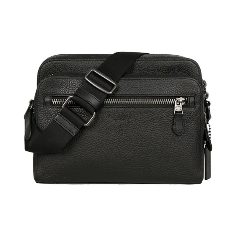 COACH West Pebble Leather Camera Bag, Shoulder Bag, Crossbody Bag Medium Size Men's Black-0