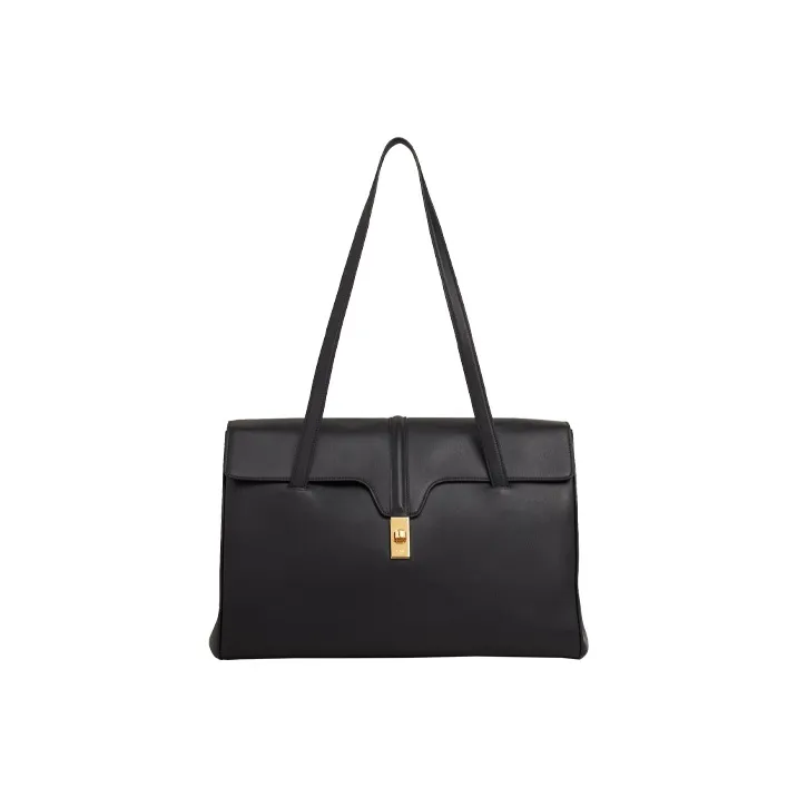 CELINE 16 Smooth Cow Leather Handbag Shoulder Bag Medium Size Women's Black-3