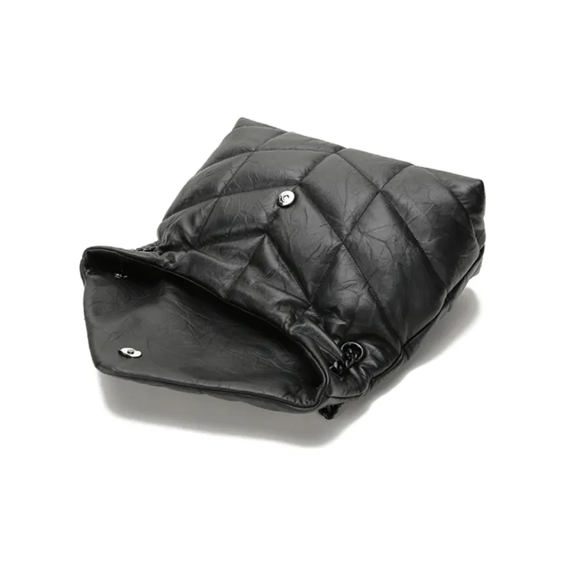 SAINT LAURENT PUFFER Matte Finish Lambskin Cloud Bag Pillow Bag Chain Shoulder Bag Medium Size Women's Black-5
