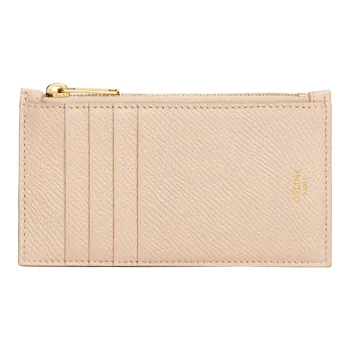 CELINE Cow Leather Coin Purses Card Holders Women's Nude Pink