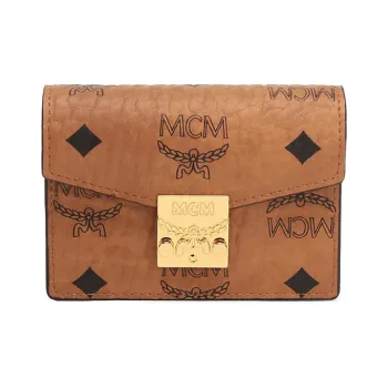 MCM Coated Canvas Card Holder, Coin Purse Unisex Brown Cognac