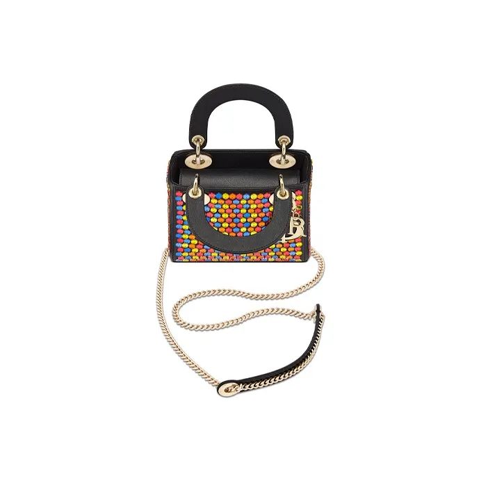 DIOR Lady Dior Cow Leather One Shoulder Portable Tote Daphne Bag Mini Women's Multicolor-3