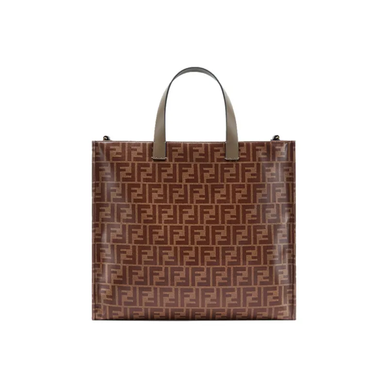 FENDI FILA Collaboration Coated Canvas With Leather Tote Bag Shopping Bag Handbag Unisex Brown-2
