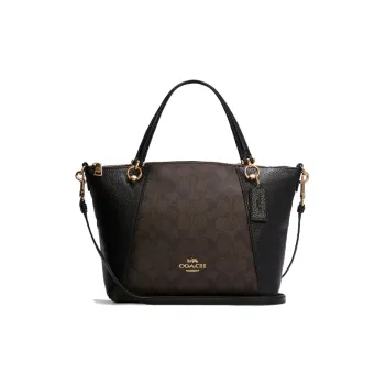 COACH Kacey Canvas Leather Dumpling Bag Handbag Shoulder Bag Crossbody Bag Small Size Women's Dark Brown & Black