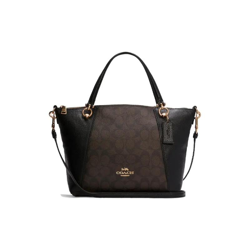 COACH Kacey Canvas Leather Dumpling Bag Handbag Shoulder Bag Crossbody Bag Small Size Women's Dark Brown & Black-0