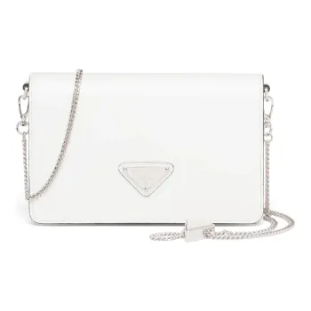 PRADA Leather Small Square Bag With Flap Shoulder Bag Crossbody Bag Women's White