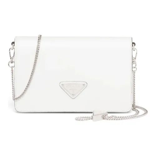 PRADA Leather Small Square Bag With Flap Shoulder Bag Crossbody Bag Women's White