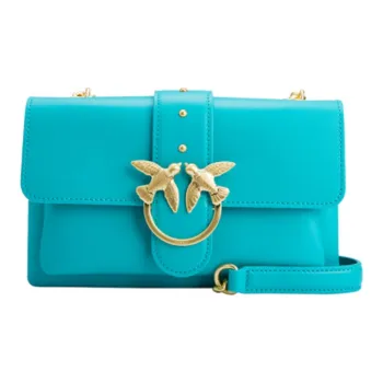 PINKO Leather Swallow Bag, Crossbody Bag, Shoulder Bag Medium Size Women's Bright Blue
