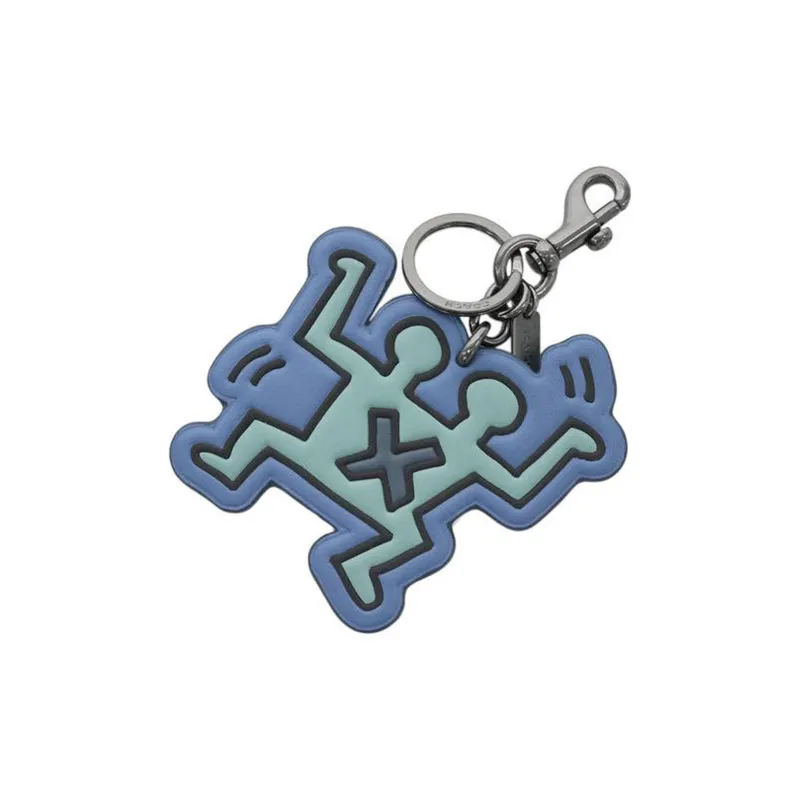 COACH X Keith Haring Collaboration Smooth Leather Keychain Bag Accessory Bag Unisex Denim Blue-1