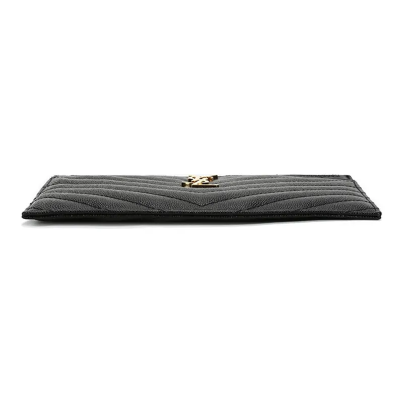 SAINT LAURENT Calfskin Wallet Clutch Regular Women's Black-5