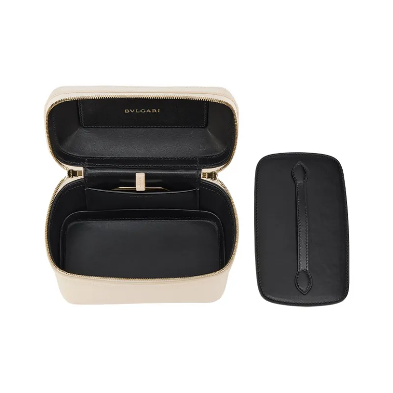 BVLGARI Serpenti Forever Cow Leather Portable One Shoulder Crossbody Pearl Box Makeup Bag Women's Ivory White-4