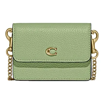 COACH TatumFlap Card Case Cow Leather Chain Bag Crossbody Bag Card Holder Coin Purse Wallet Mini Women's Avocado Green