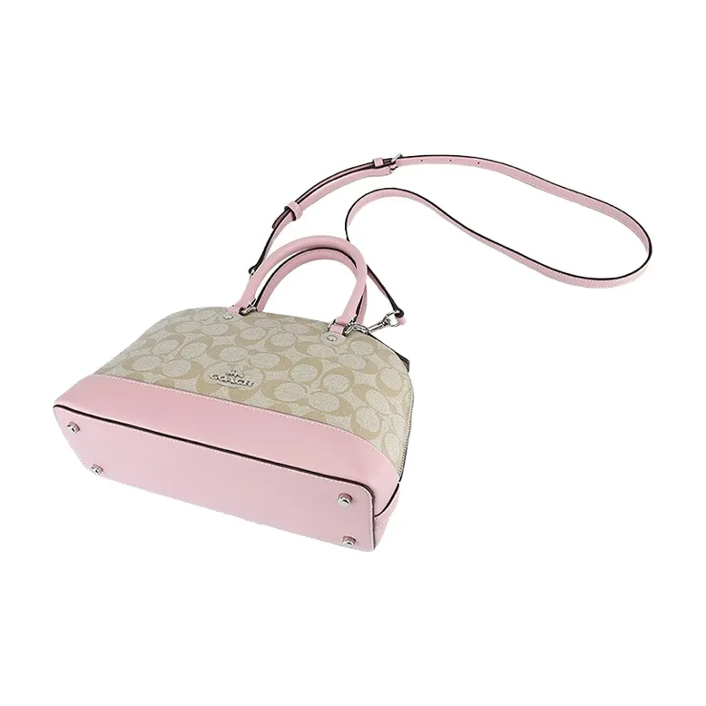 COACH Sierra PVC Dome Bag, One Shoulder Handbag Small Size Women's Pink & Khaki Monogram-6