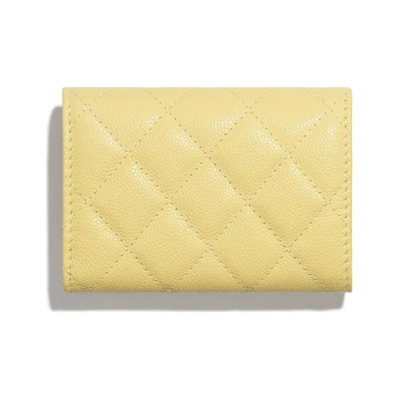 CHANEL Classic Flap CF Litchi Grain Cow Leather Card Holder, Wallet Trumpets Women's Yellow-1