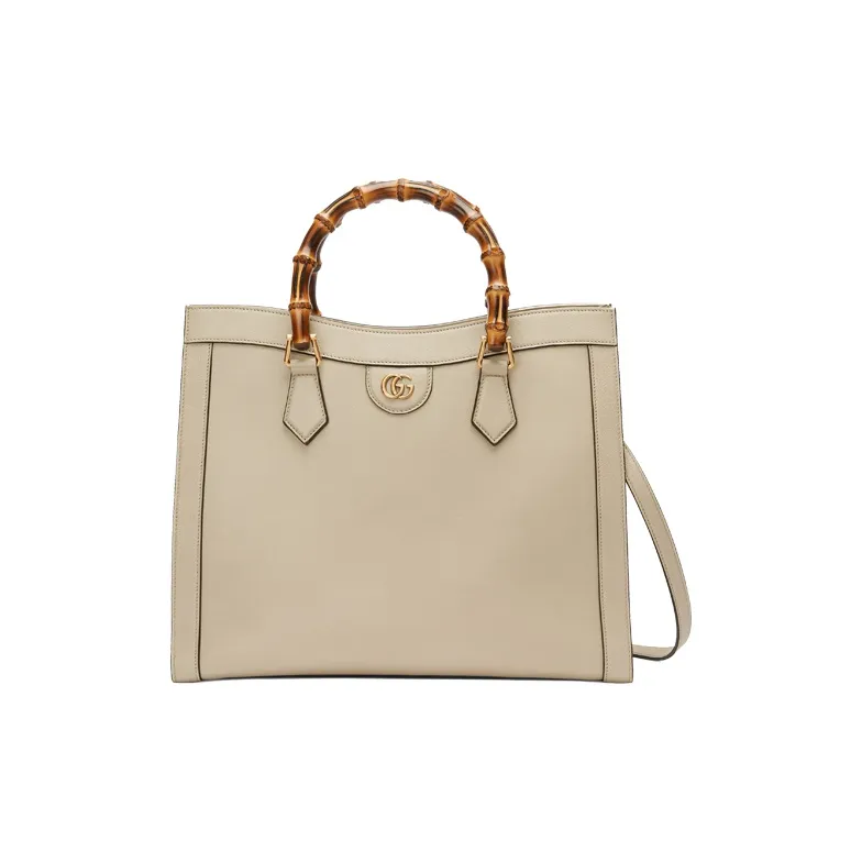 GUCCI Diana Leather Tote Bag Shoulder Bag Crossbody Bag Handbag Medium Size Unisex Greige-7