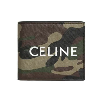CELINE Cow Leather Wallet Unisex Camouflage/Khaki