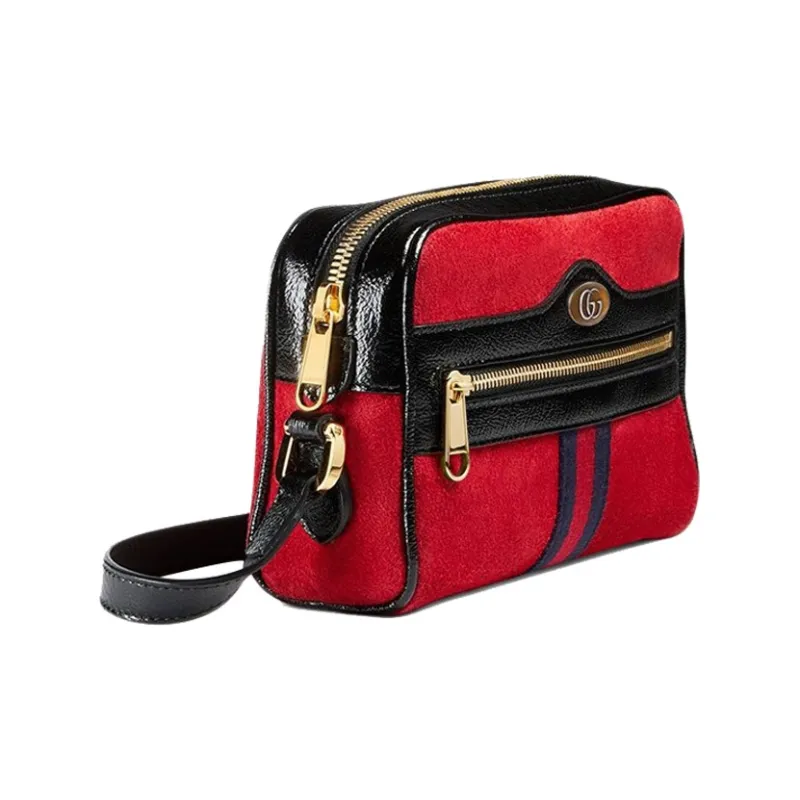 GUCCI Suede Patent Leather Binding Camera Bag Shoulder Bag Crossbody Bag Mini Women's Red/Black-2