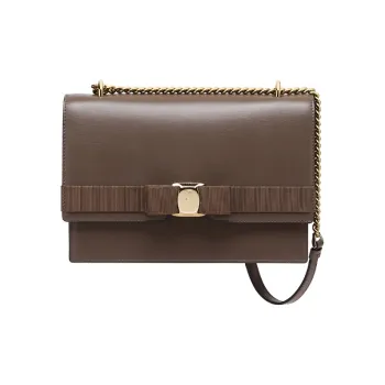 FERRAGAMO Vara Cow Leather Shoulder Bag Crossbody Bag Medium Size Women's Camel