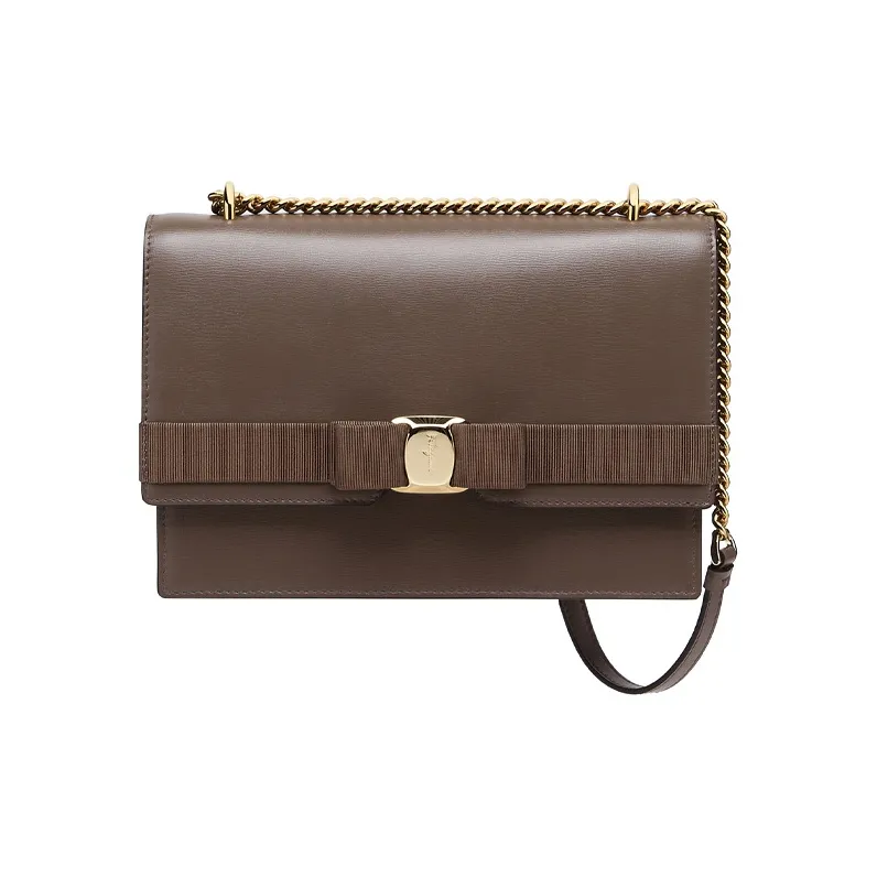 FERRAGAMO Vara Cow Leather Shoulder Bag Crossbody Bag Medium Size Women's Camel-0