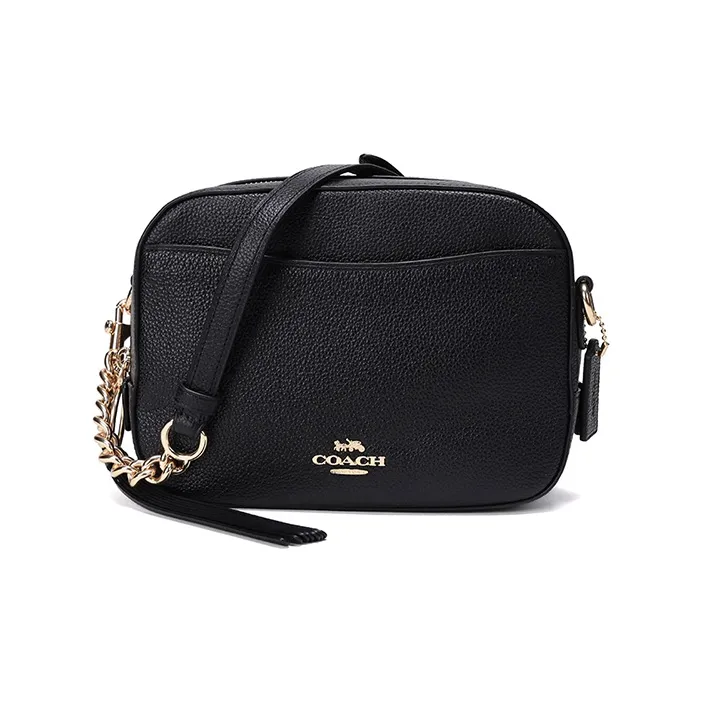 COACH Camera Leather Shoulder Bag, Camera Bag, Crossbody Bag Women's Pure Black-0