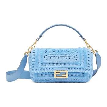FENDI Baguette Mink Fur Baguette Bag, Shoulder Bag, Crossbody Bag, Handbag Medium Size Women's Blue