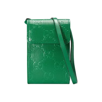 GUCCI Leather Shoulder Bag Crossbody Bag Cell Phone Pouch Mini Unisex Green
