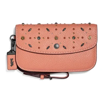 COACH Clutch Leather Wallets Clutches Small Size Women's Dusty Pink