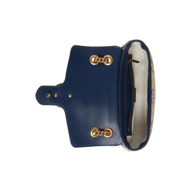 GUCCI Marmont Raffia Patchwork Leather Shoulder Bag Women's-5