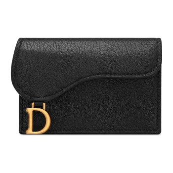 DIOR Saddle Sheepskin Saddle Bag Card Holder Unisex Black