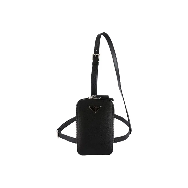 PRADA Cow Leather Fanny Pack Sling Bags Unisex Black-2
