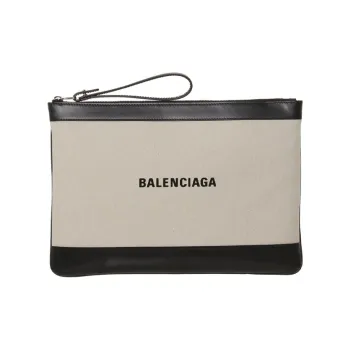 Balenciaga Canvas With Leather Canvas Bag Clutches Unisex Beige Black